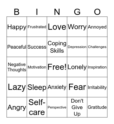 Self-Esteem Bingo Card