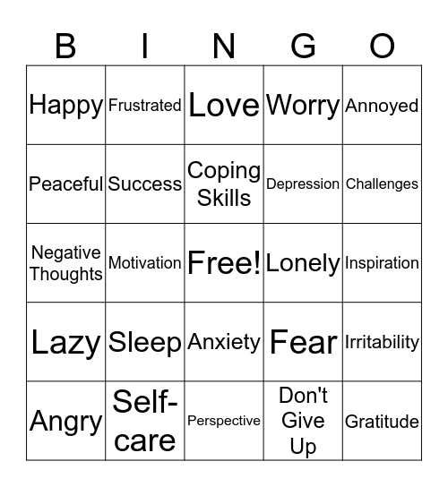 Self-Esteem Bingo Card