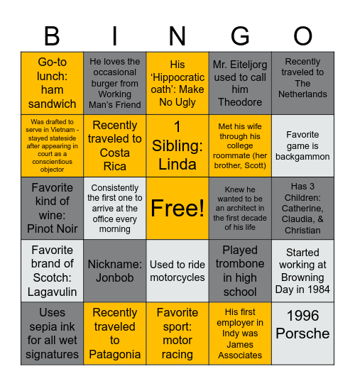 Jonathan Hess BINGO! Bingo Card