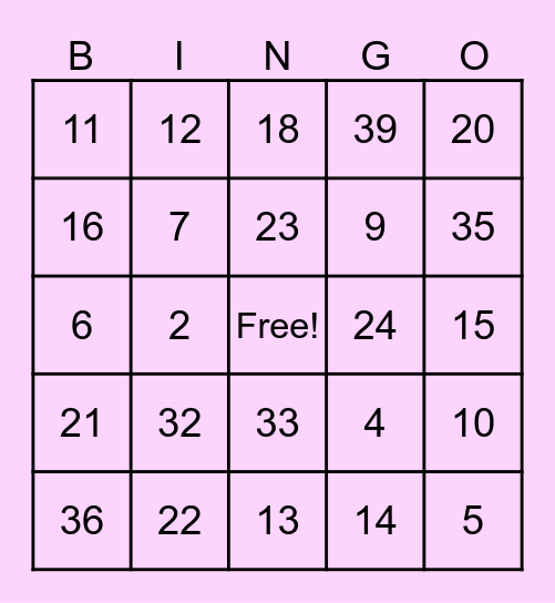 Probability Bingo Card