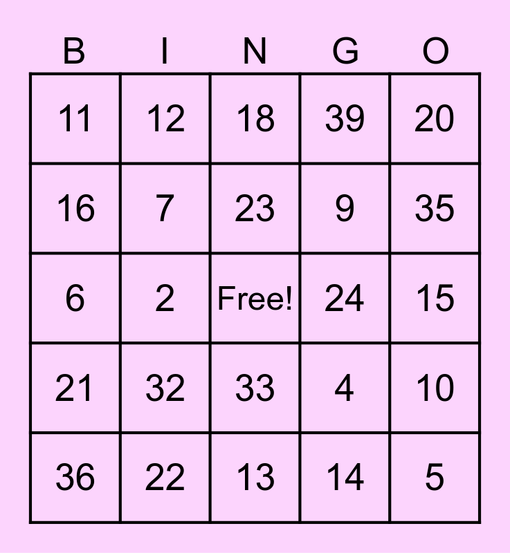 Probability Bingo Card