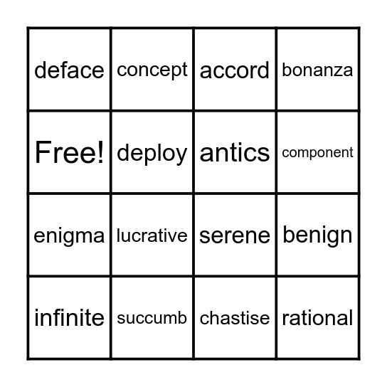 Unit 9 Bingo Card