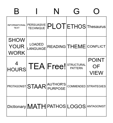 STAAR Bingo 1 Bingo Card