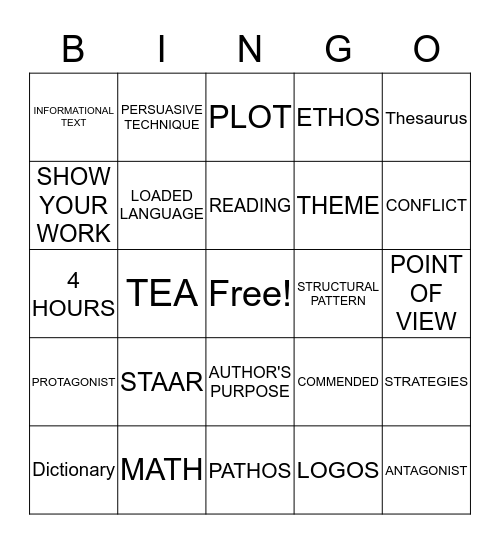 STAAR Bingo 1 Bingo Card