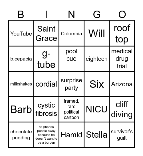 Five Feet Apart Bingo Card