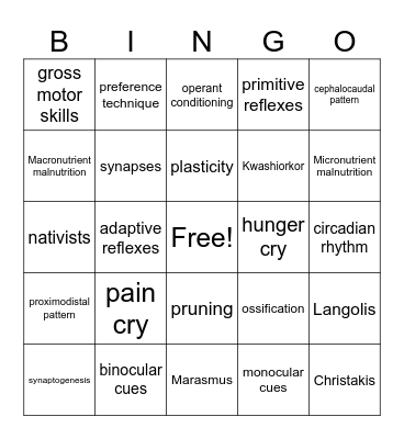 Ch. 4  Physical, Sensory & Physical Development in Infancy Bingo Card