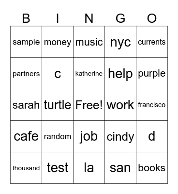 Untitled Bingo Card
