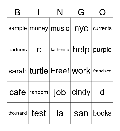 Untitled Bingo Card