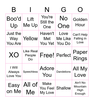 Valentine's Day Music BINGO Card