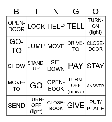 Unit 5: Topic 3: Directional Verbs and Giving Instructions Bingo Card