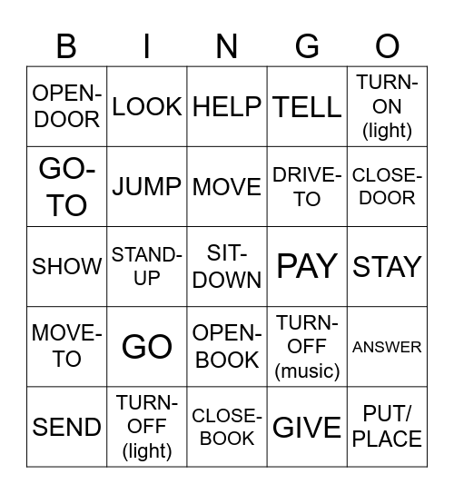Unit 5: Topic 3: Directional Verbs and Giving Instructions Bingo Card