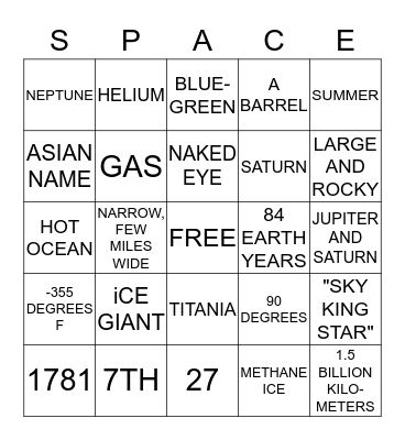 SPACE BINGO Card