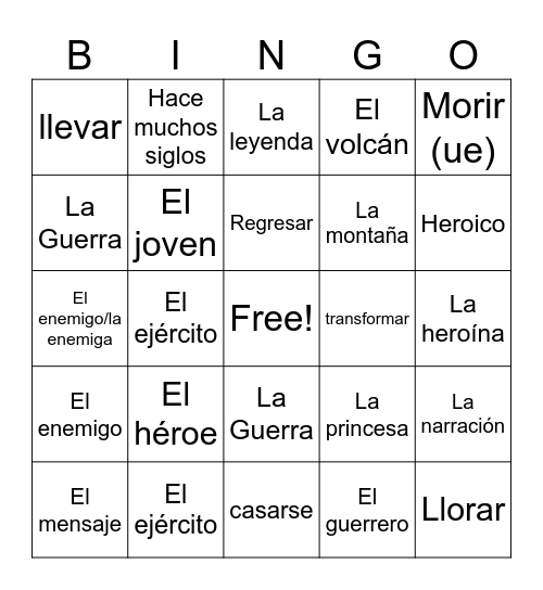 Unidad 4 Bingo Card