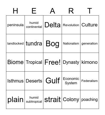 Valentines Bingo Card