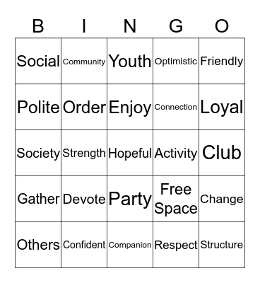 Social Club Bingo Card