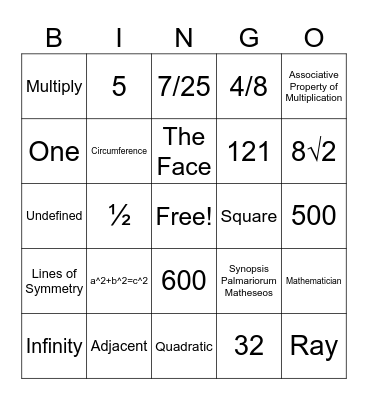 Pi Week Bingo Card