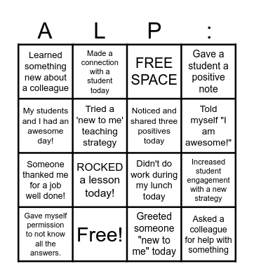 JANUARY POSITIVE COMMUNITY CHALLENGE Bingo Card