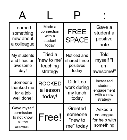 JANUARY POSITIVE COMMUNITY CHALLENGE Bingo Card