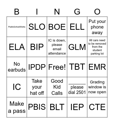 Things you hear around MHS Bingo Card