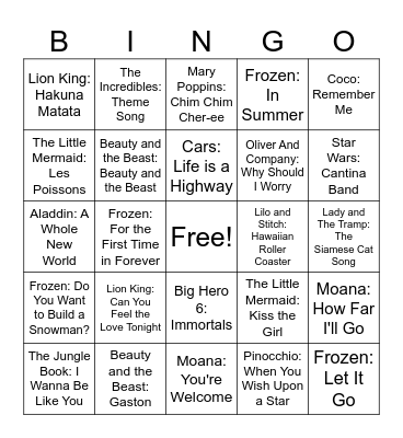 Disney Bingo Card