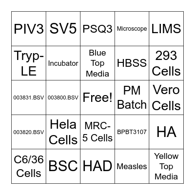 In Vitro Bingo Card