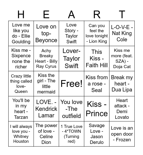 Valentine's Day Singo Bingo Card