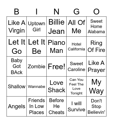 Popular Karaoke Songs Bingo Card
