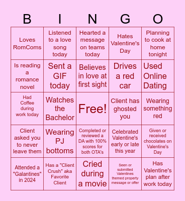 Marriott CS & Ops Valentine's Day Bingo Card