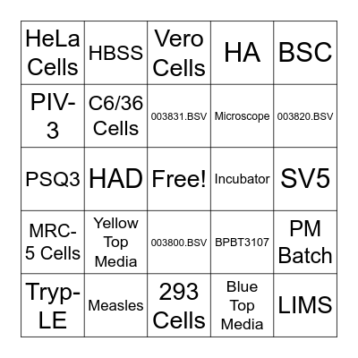 In Vitro Bingo Card