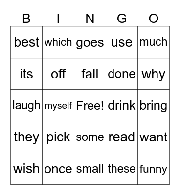 Heart Words Bingo Card