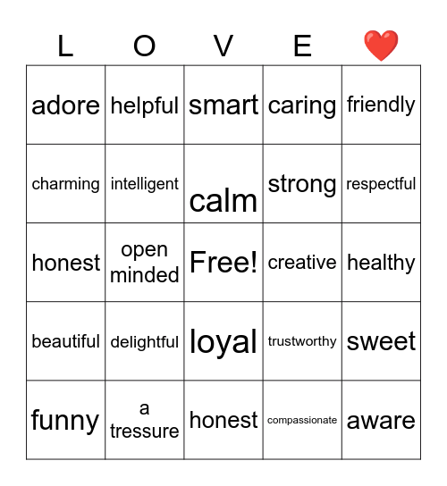 Valentines day BINGO Card