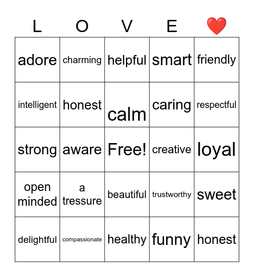 Valentines day BINGO Card