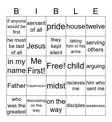 May 8 - Mark 9:33-37 Bingo Card