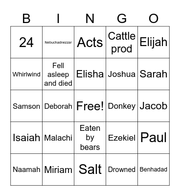 Bible Trivia Bingo Card