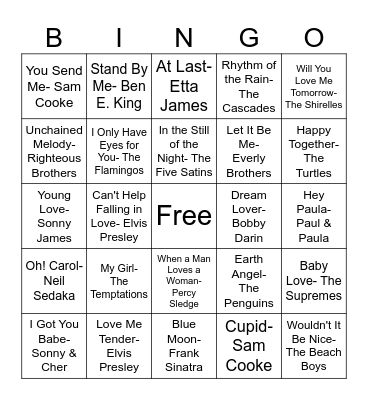 Singo- Love Songs Bingo Card