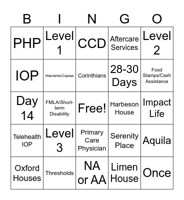 Case Management Bingo Card