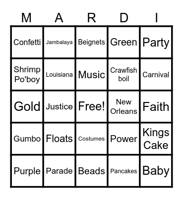 Mardi Gras Bingo Card