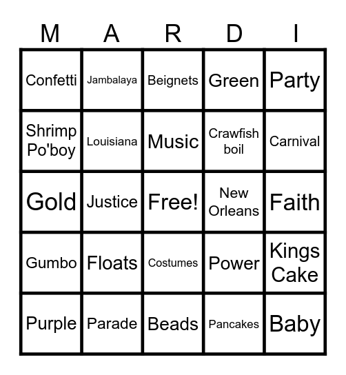 Mardi Gras Bingo Card