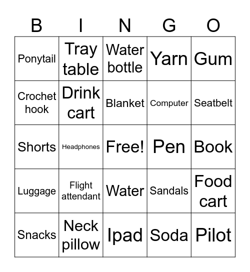 Airplane Bingo Card