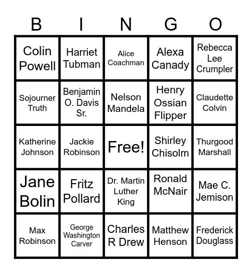 Black History Month Bingo Card