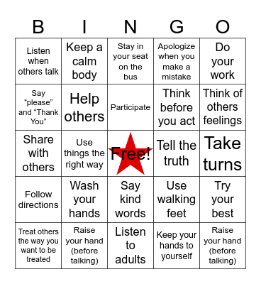 Safe Responsible Respectful Bingo Card