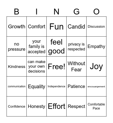 Healthy Relationships CSH Bingo Card
