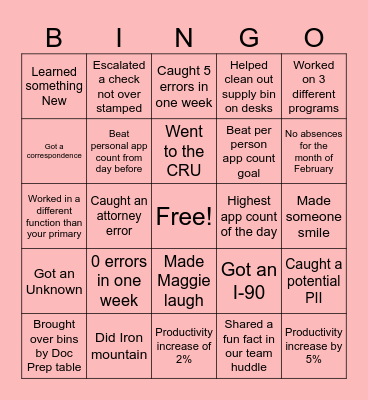 Doc Prep Bingo Card