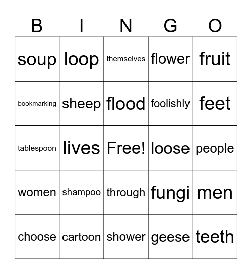 Valentines/Spelling Word Bingo Card