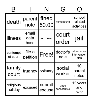 ATTENDANCE Bingo Card