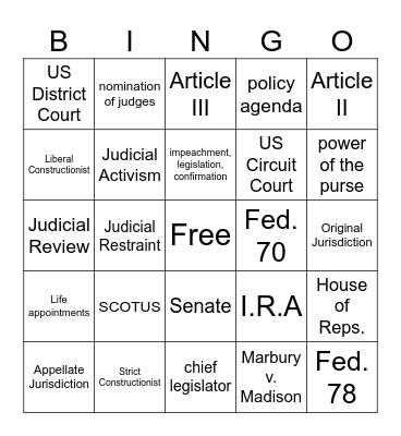 Unit 2 Review Bingo Card