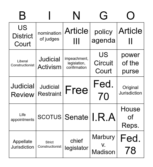 Unit 2 Review Bingo Card