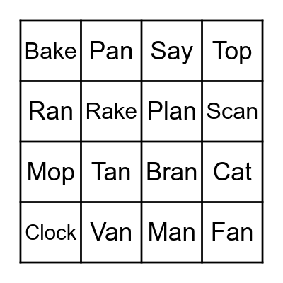 Word Family "an" Bingo Card