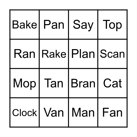 Word Family "an" Bingo Card
