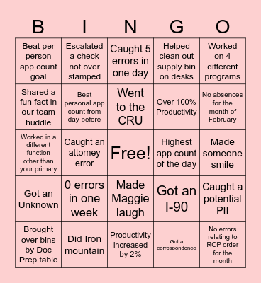 Doc Prep Bingo Card